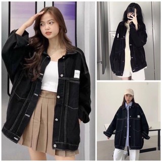Áo khoác jeans viền chỉ nổi dáng rộng cá tính🥰áo bò logo dày dặn moda-hd01