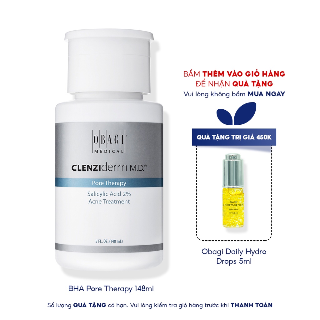 Dung dịch tẩy tế bào chết BHA Obagi - Clenziderm Pore Therapy 148ml - Kiềm dầu, giảm mụn