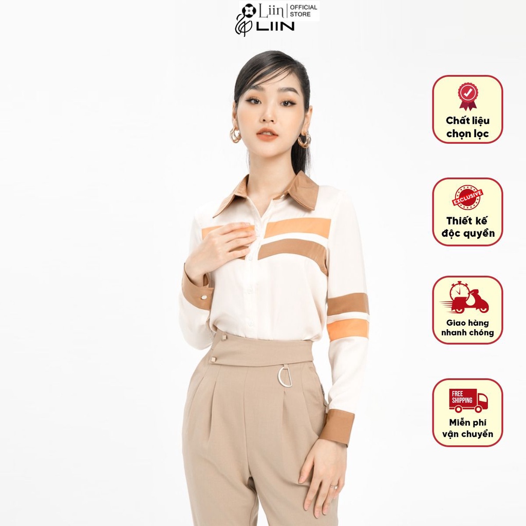 Áo sơ mi Linbi màu Be Mix Cam Nâu form dài tay phong cách cá tính, năng động liin clothing SM3182