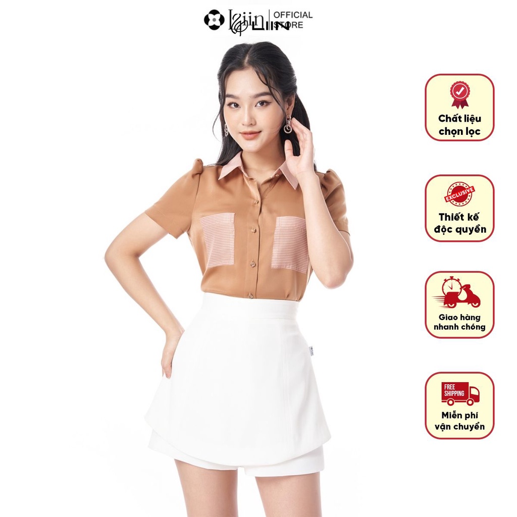 Áo cộc tay linbi màu nâu thiết kế 2 túi mặc tôn da phong cách trẻ trung, năng động liin clothing SM4301