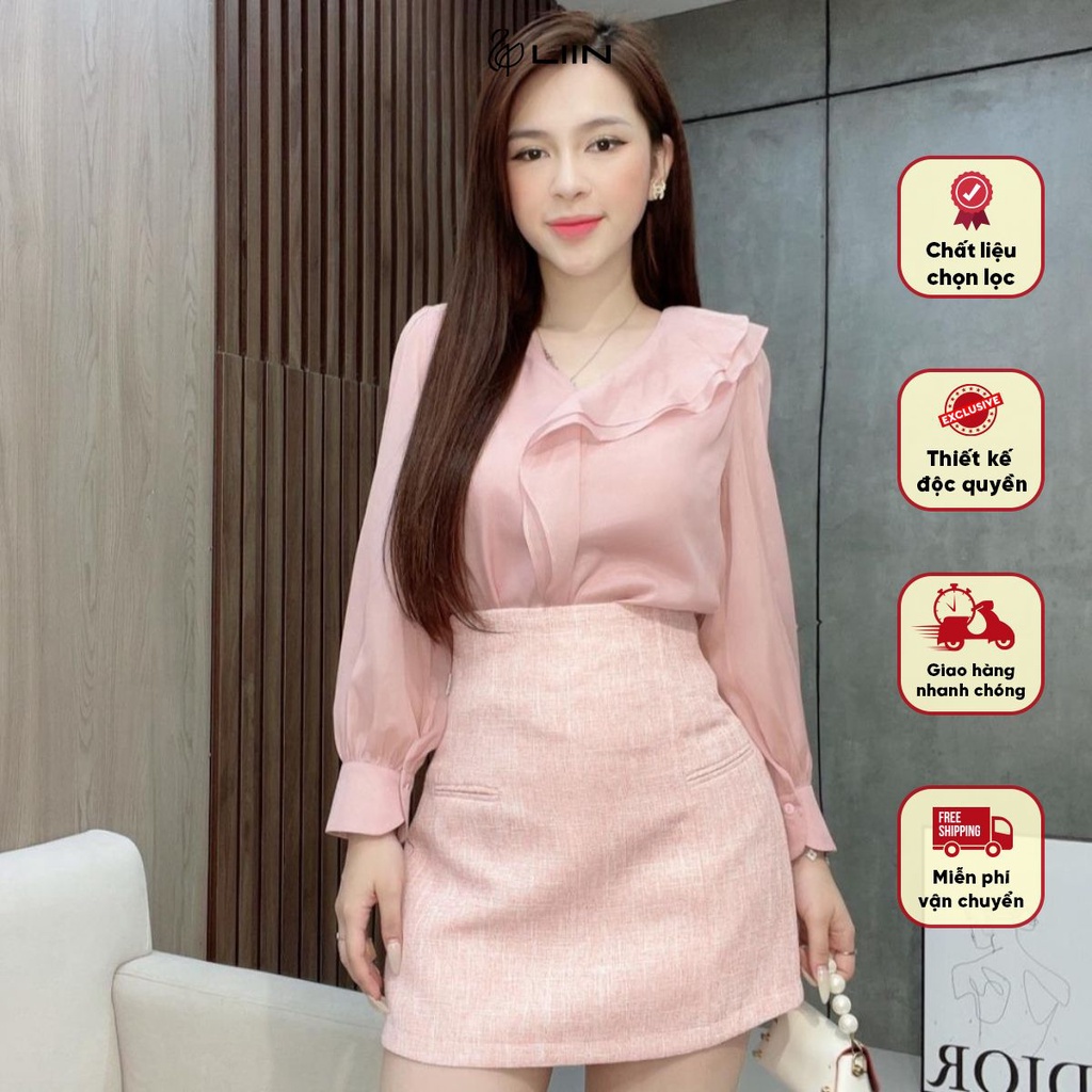 Áo Kiểu Nữ Liin Clothing Óng Hồng Trần Chỉ Vai - AKD271SPI-S23