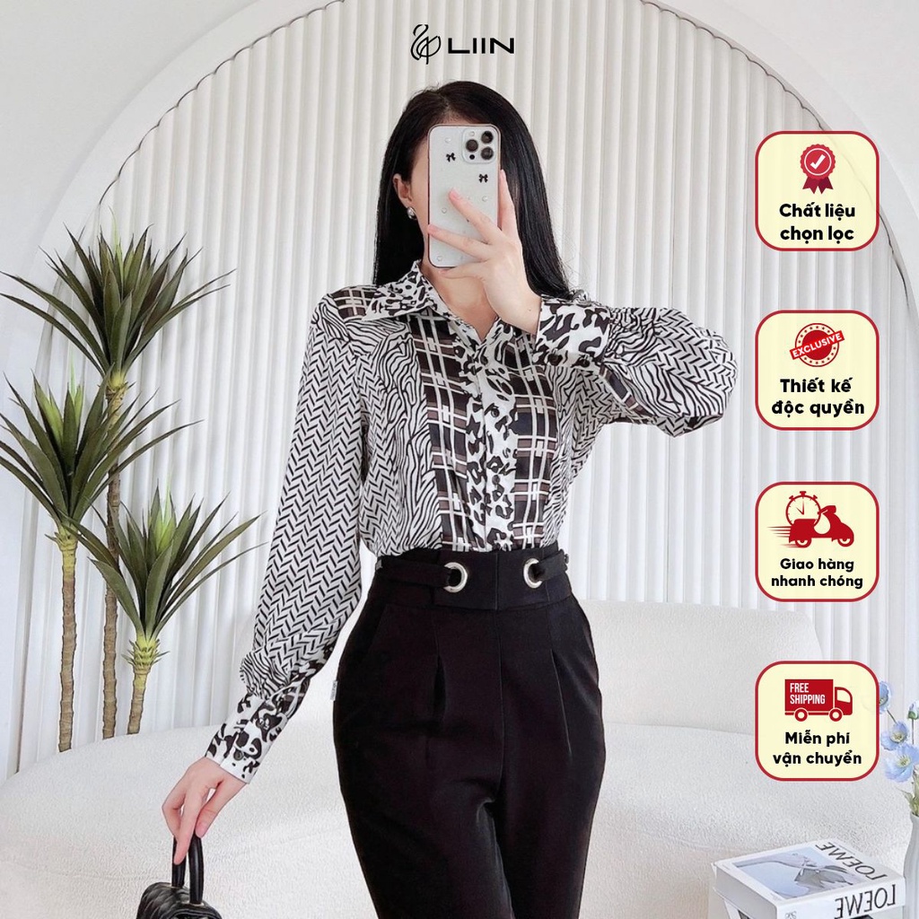 SM4921 - Áo Lụa Pattern Đen Trắng Liin clothing