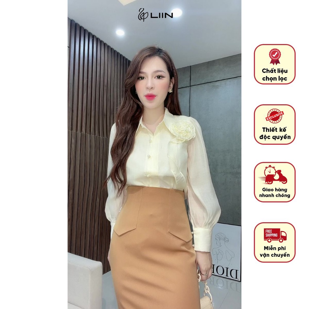 Áo Kiểu Nữ Liin Clothing Chát Liệu Lụa Cao Cấp Be Kèm Hoa Liin Clothing - SMD171SBE-S23