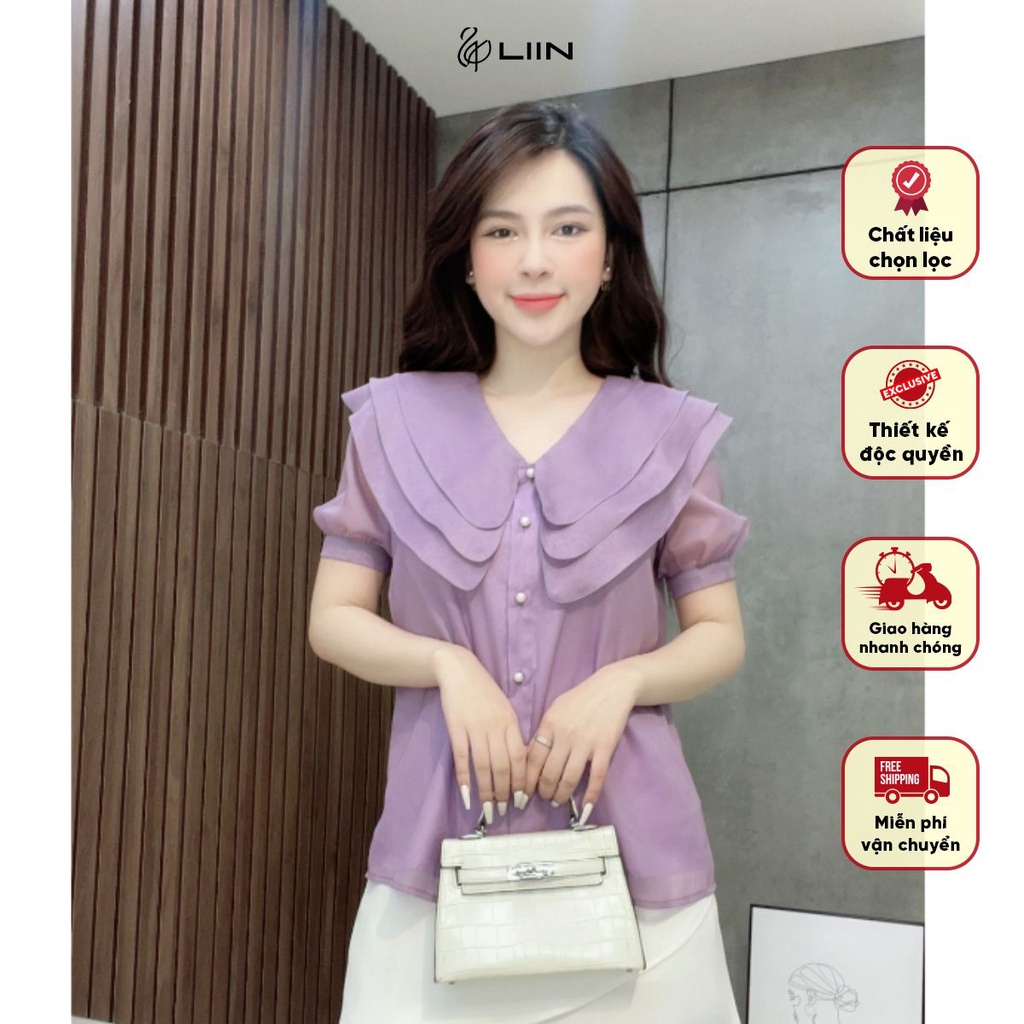 Áo tím xếp bèo cổ Liin clothing - AKC146-S23