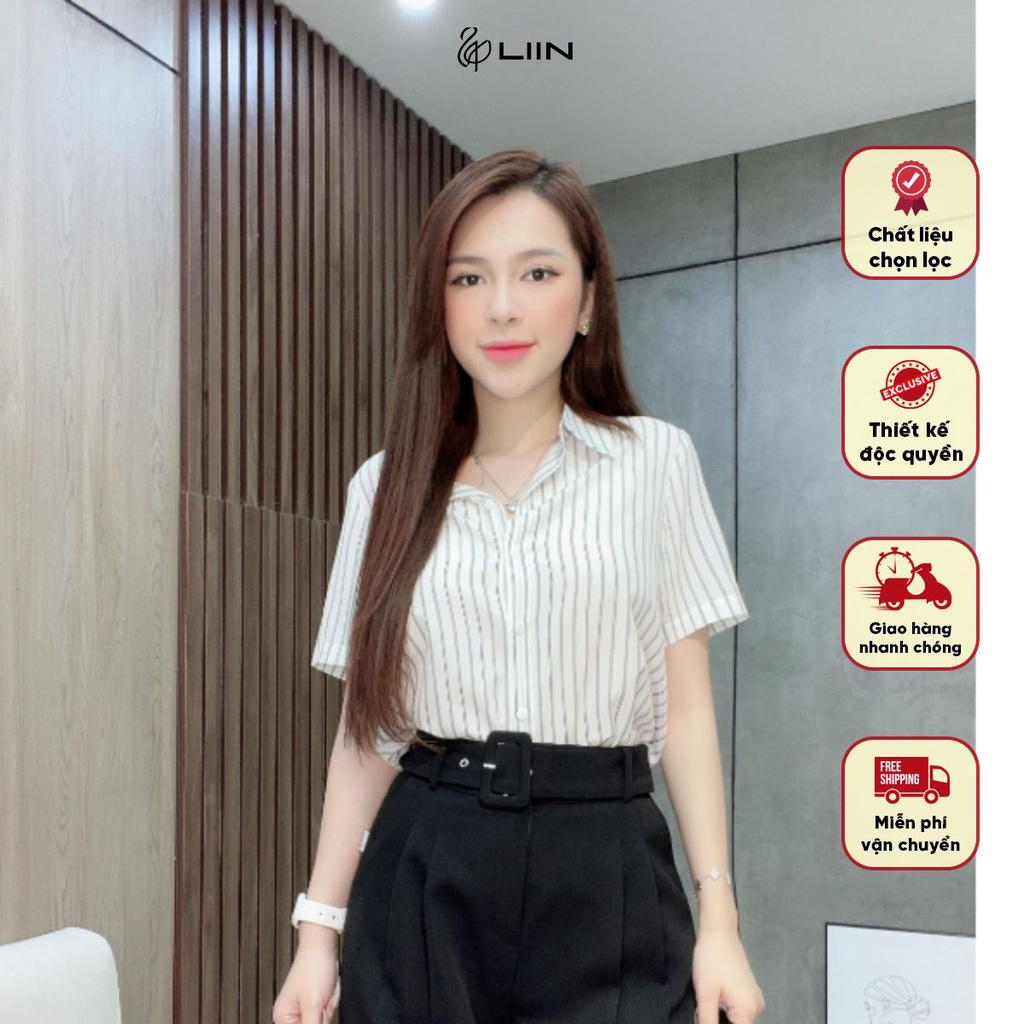 Áo Sơ Mi Cộc Kẻ Sọc Liin clothing- SMC115PRI-S23