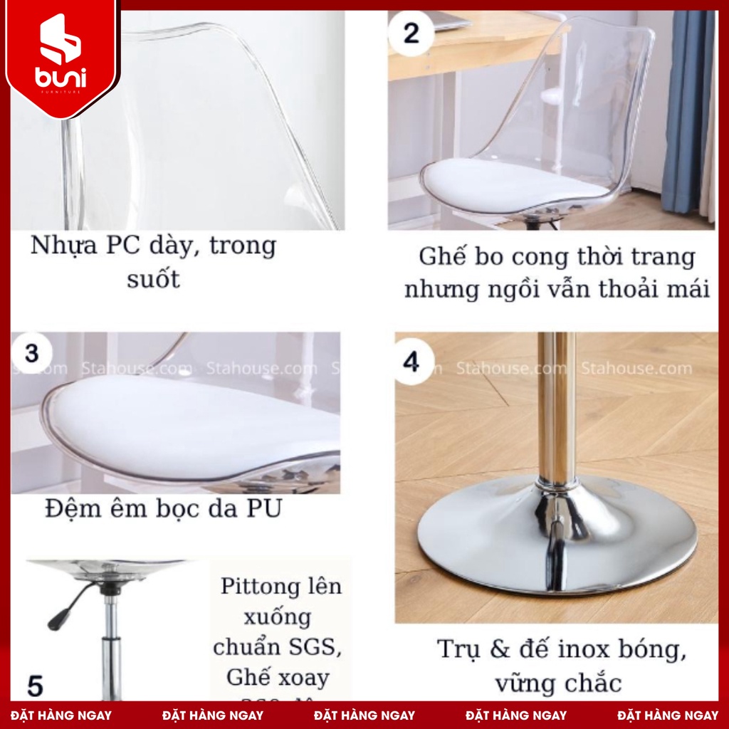 Ghế Nhựa Xoay Trong Suốt Acrylic Phù Hợp Ngành Văn Phòng, Chất Đệm Mềm Mịn, Dày Dặn, Thiết Kế Kiểu Dáng Sang Trọng | BigBuy360 - bigbuy360.vn