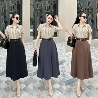  Chân váy Susuclothing công sở lưng cao khóa trước phối xếp li dáng dài có túi 2 bên KÈM ĐAI khóa trước 80cm 