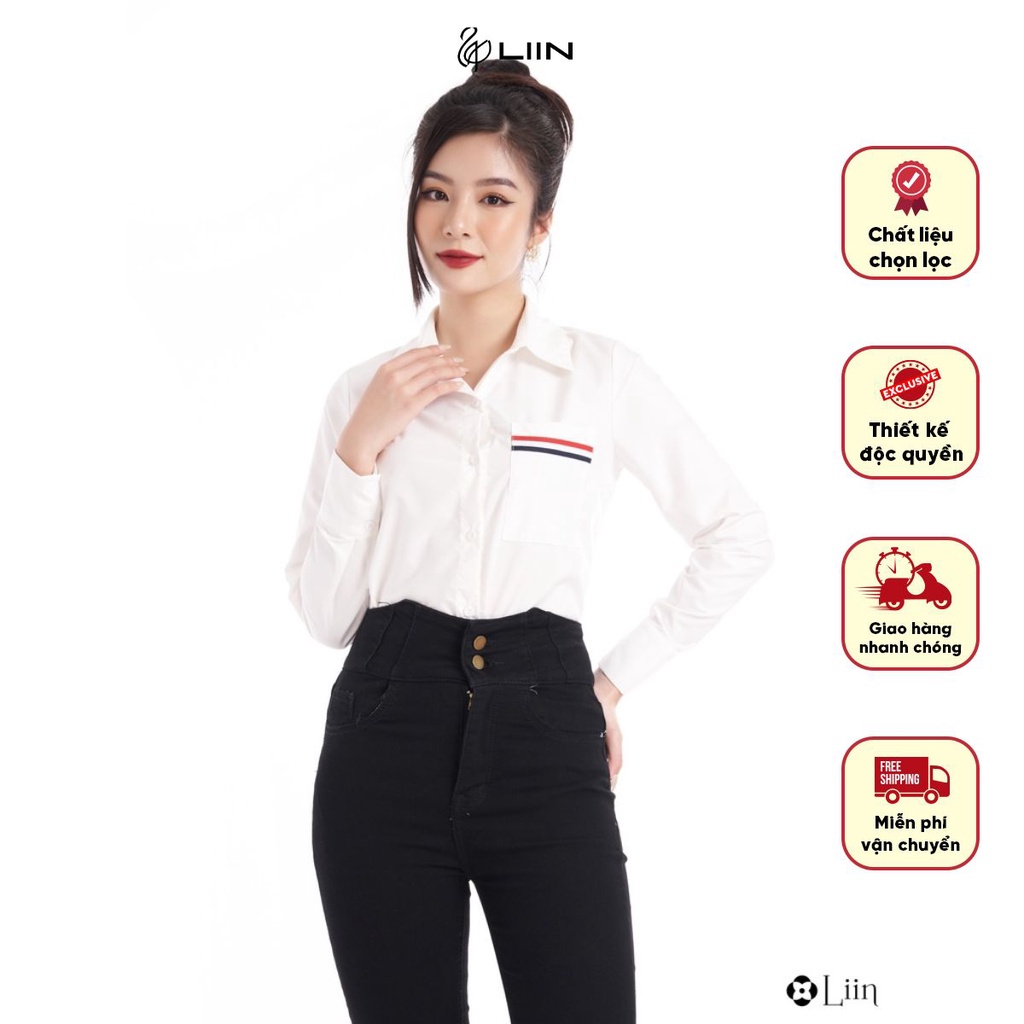 Áo sơ mi nữ linbi màu trắng form công sở trẻ trung kèm túi phối viền thanh lịch liin clothing SM4114