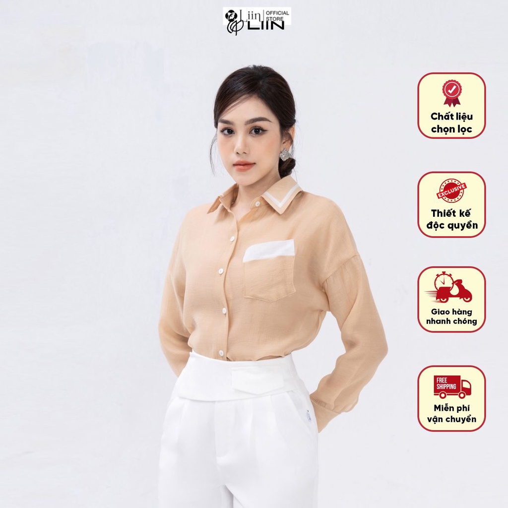 Áo sơ mi linbi màu vàng mix viền trắng chất liệu vải cao cấp dễ phối đồ liin clothing SM4494