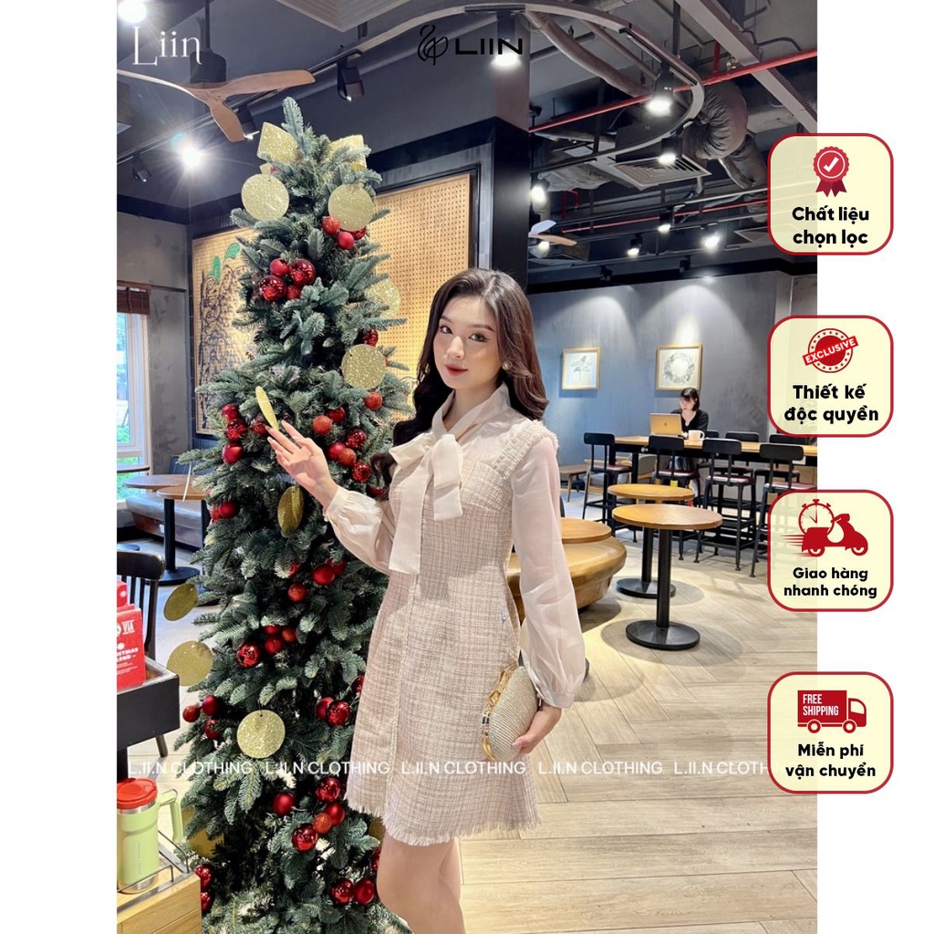 Đầm dạ tweed phối tơ tiểu thư Liin Clothing D6707