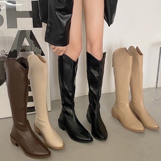 (Có sẵn) Giày bốt đùi nữ cao cổ da mềm gót thấp ulzzang F1029