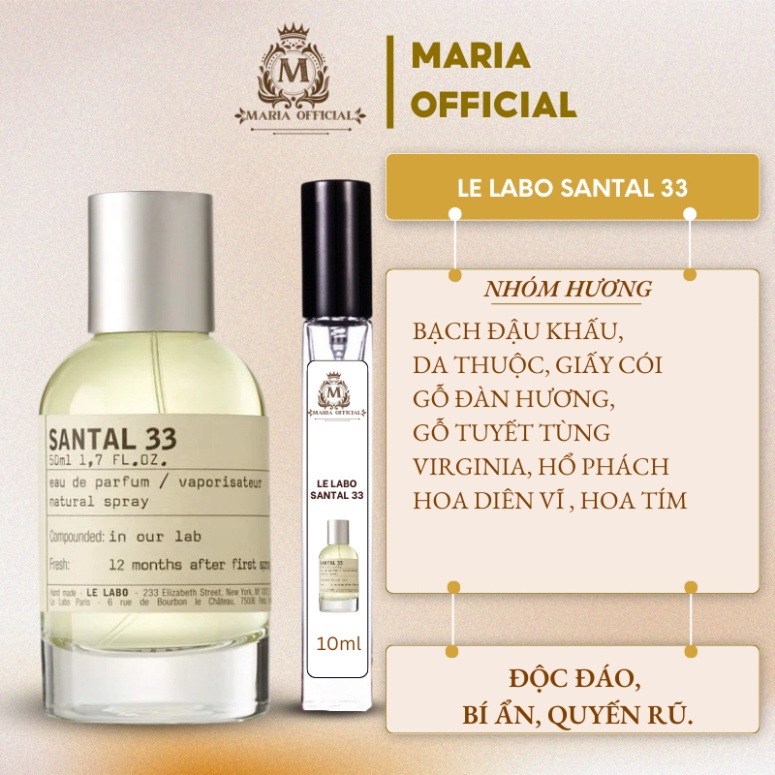 Nước hoa nam nữ Le Labo Santal 33 độc đáo bí ẩn quyến rũ [chai chiết 10ml]