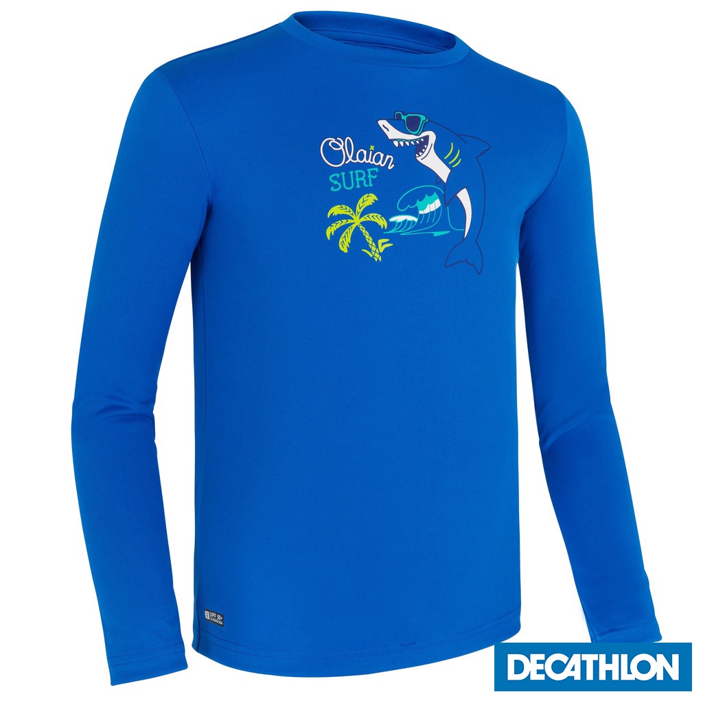 Áo thun dài tay lướt sóng chống tia UV cho trẻ em - Xanh dương DECATHLON mã 8611613