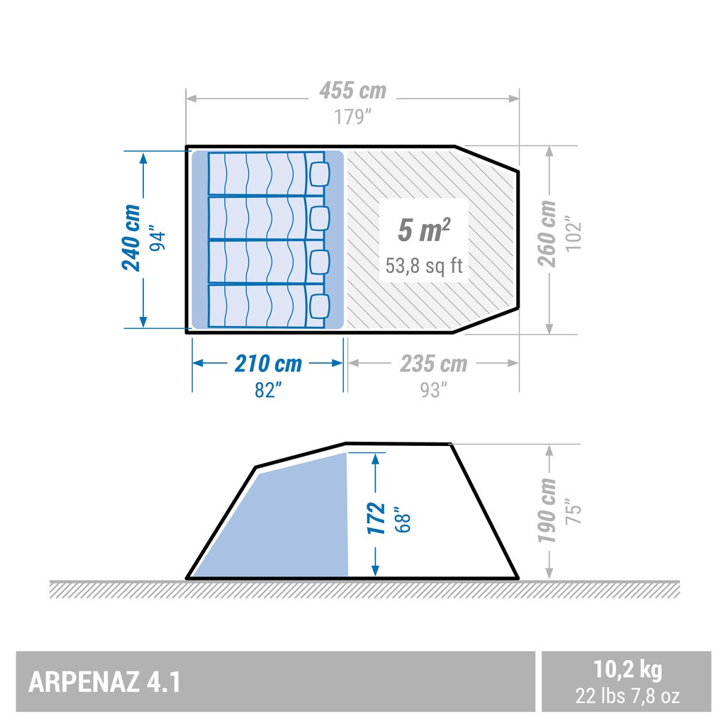 Lều cắm trại Arpenaz 4.1 1 buồng ngủ cho 4 người DECATHLON QUECHUA mã 8648383