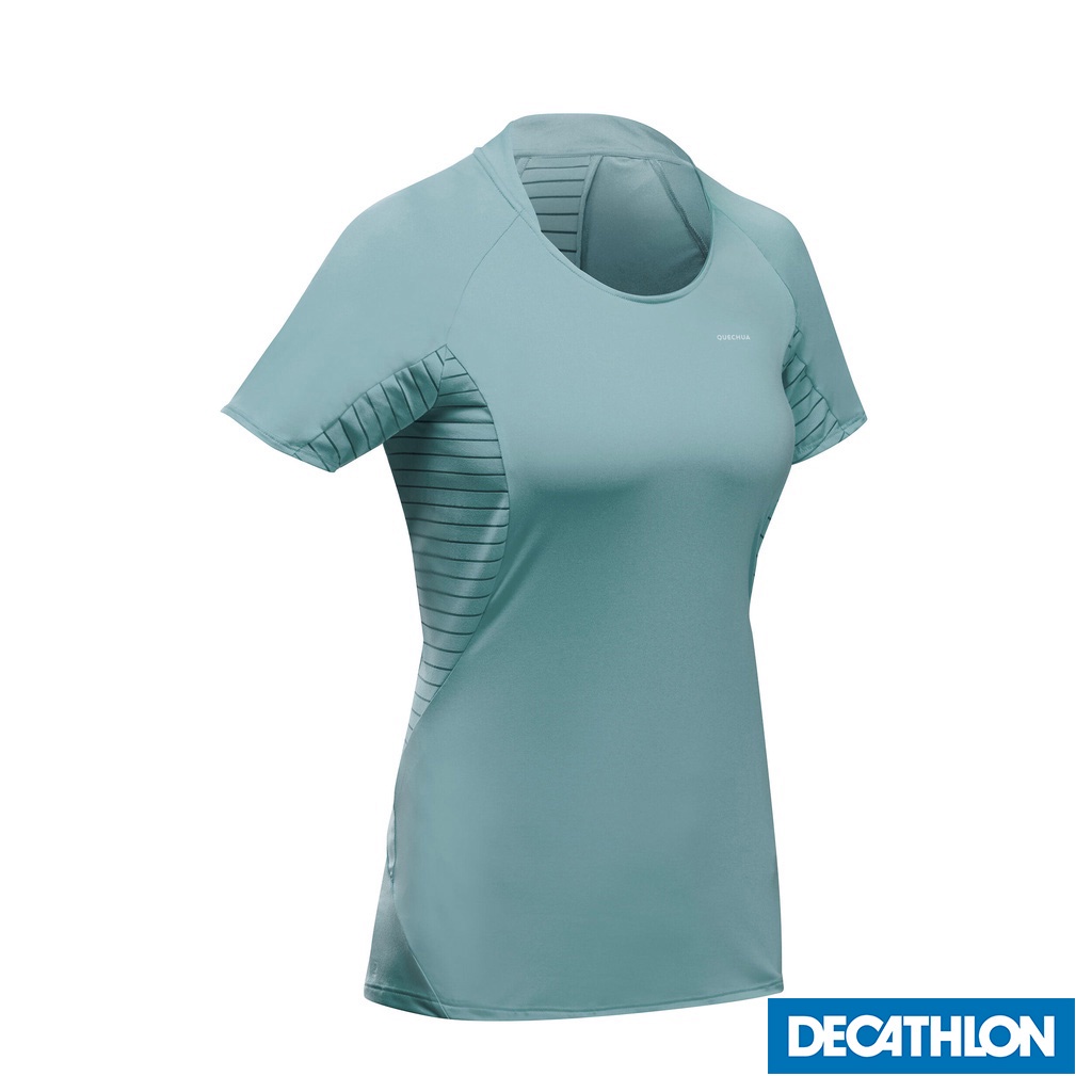 Áo thun hiking ngắn tay MH500 cho nữ Xanh lục DECATHLON QUECHUA mã 8612429