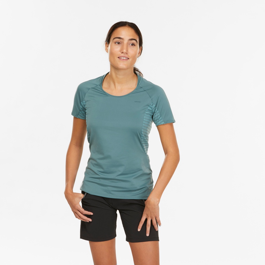 Áo thun hiking ngắn tay MH500 cho nữ Xanh lục DECATHLON QUECHUA mã 8612429