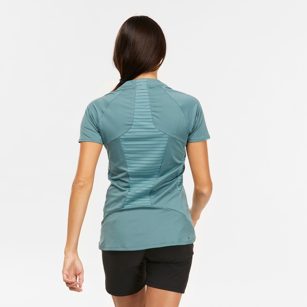 Áo thun hiking ngắn tay MH500 cho nữ Xanh lục DECATHLON QUECHUA mã 8612429