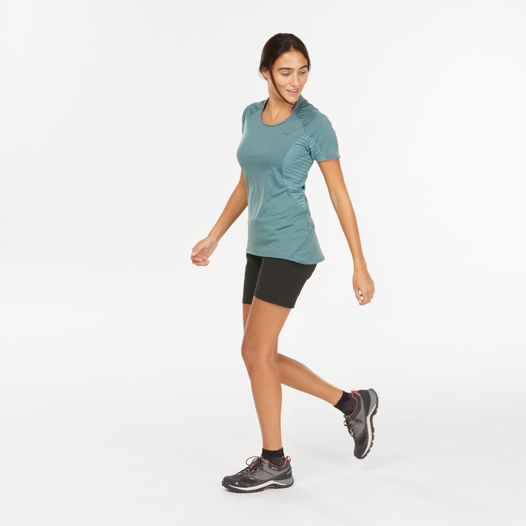 Áo thun hiking ngắn tay MH500 cho nữ Xanh lục DECATHLON QUECHUA mã 8612429