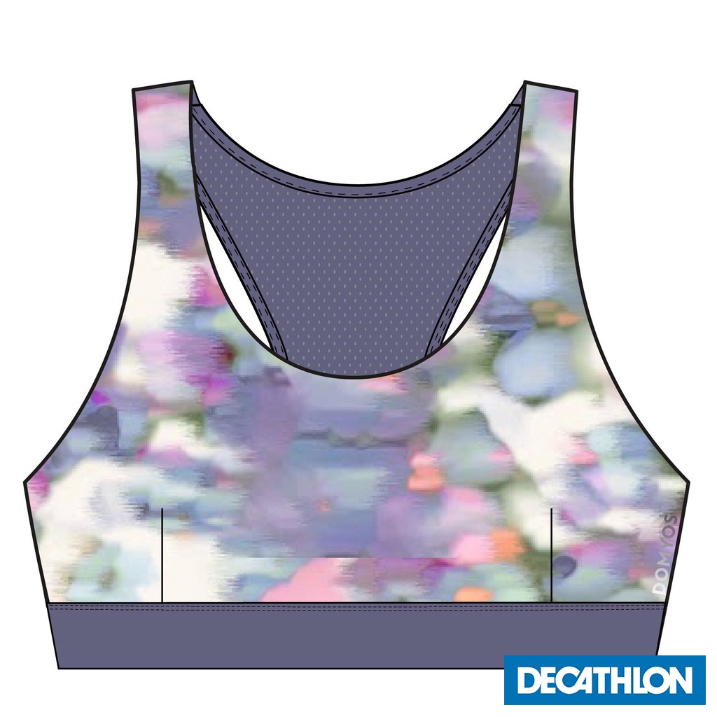 Áo bra tập fitness nâng đỡ vừa FBRA500 cho nữ Tím/Họa tiết DECATHLON DOMYOS mã 8775837