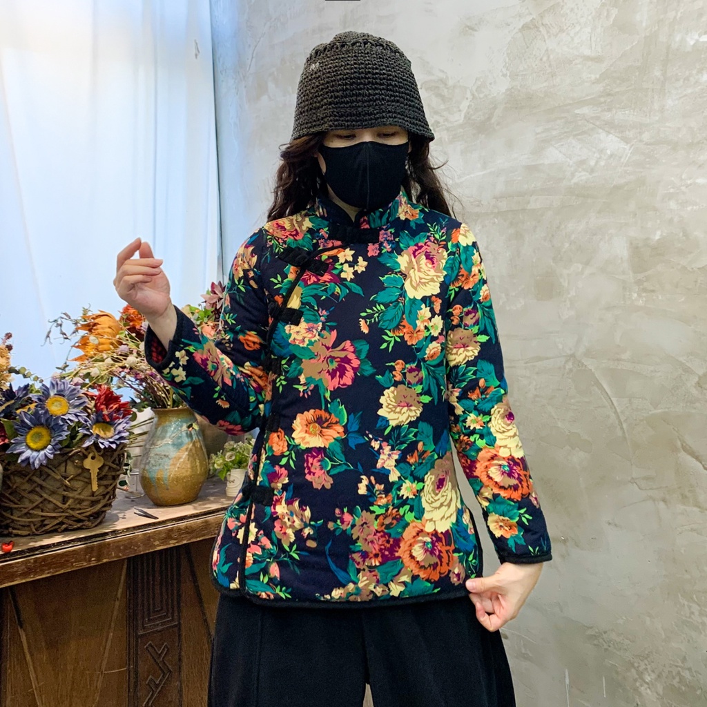 Fluencer tang Áo Khoác cotton Dày Dặn In Hoa Có Đệm Lót Kiểu Bắc Âu retro Thời Trang Thu Đông Cho Nữ