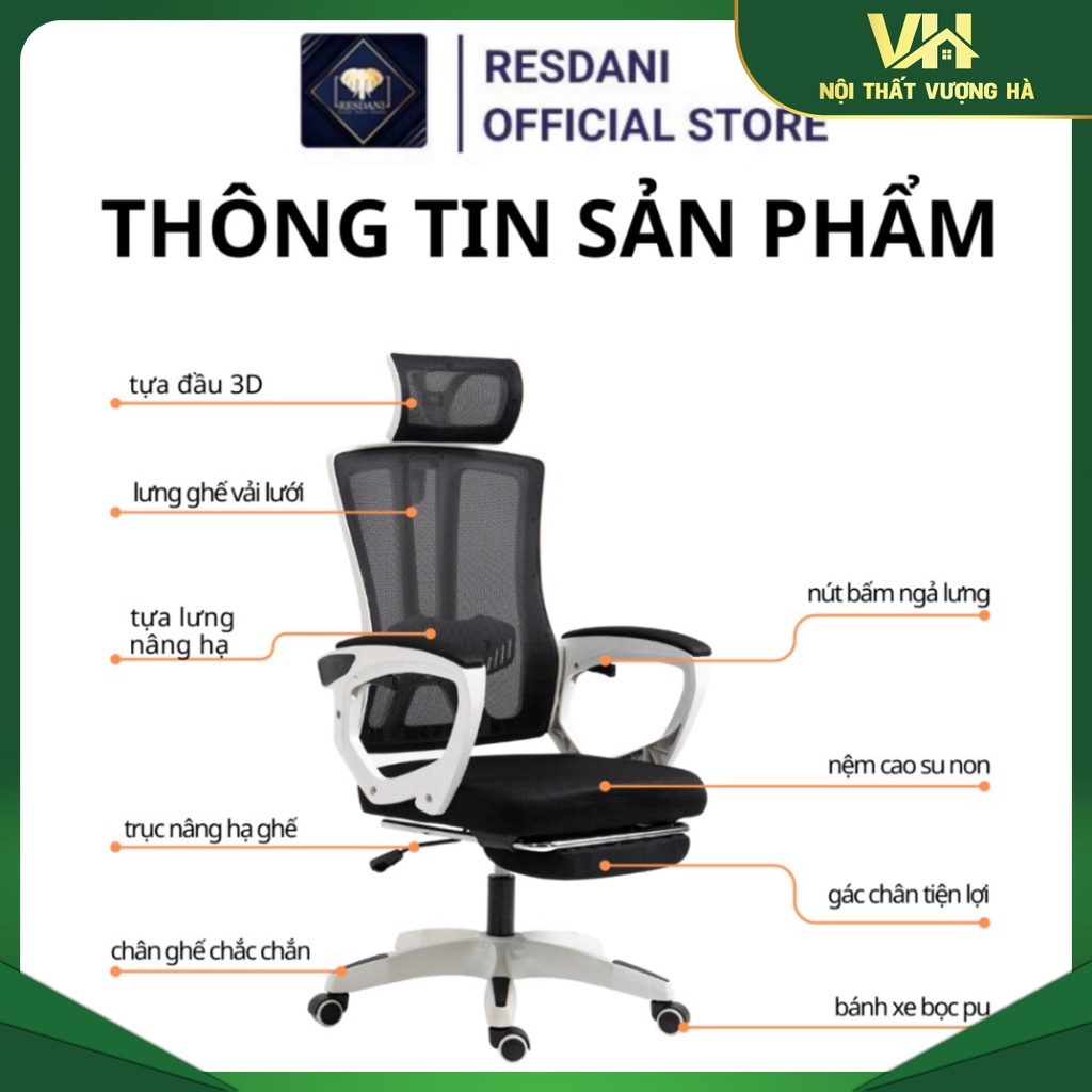 Ghế Xoay Công Thái Học CTH-96 RESDANI Ngả Lưng 125 Độ