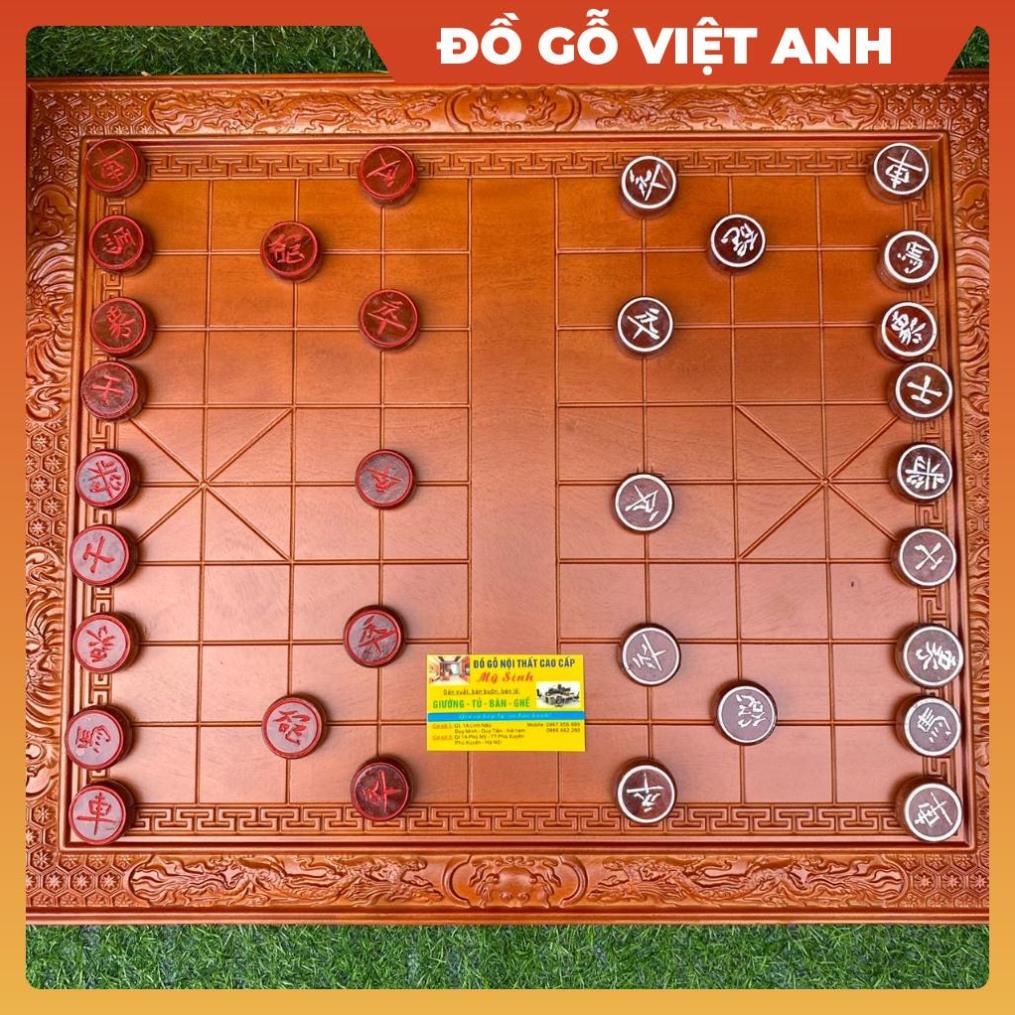 Bộ Bàn Cờ Tướng Gỗ Hương Đỏ Hàng Đục Nguyên Khối Kèm Quân Cờ, ĐỒ GỖ NỘI THẤT VIỆT ANH CAO CẤP