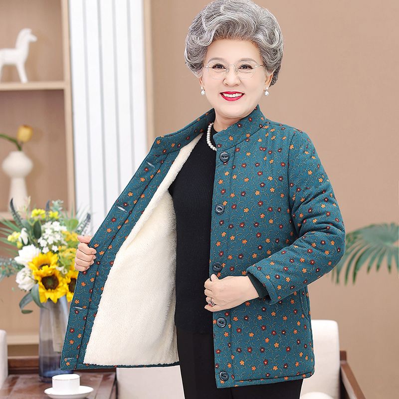 Quần Áo Phụ Nữ Cho Người Già 60-70-80 Tuổi Cộng Với Áo Khoác Đệm Bông Dày Lông Cừu, Quần Áo Bà Đông