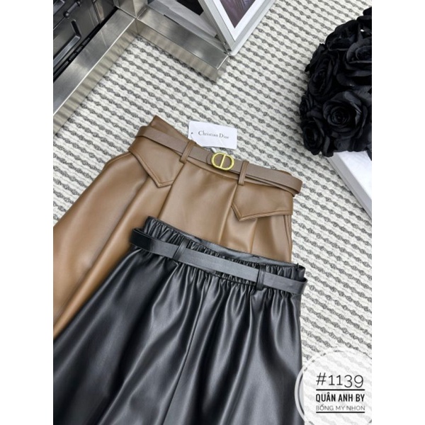 Chân váy da dài kèm đai hàng QCL