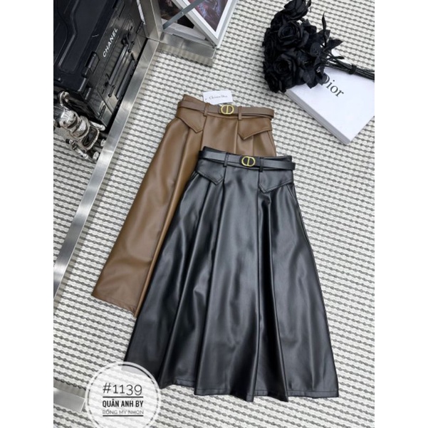 Chân váy da dài kèm đai hàng QCL