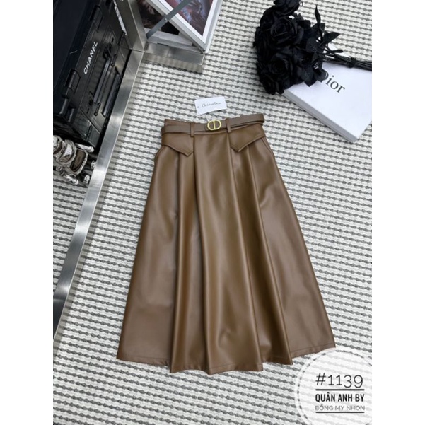 Chân váy da dài kèm đai hàng QCL
