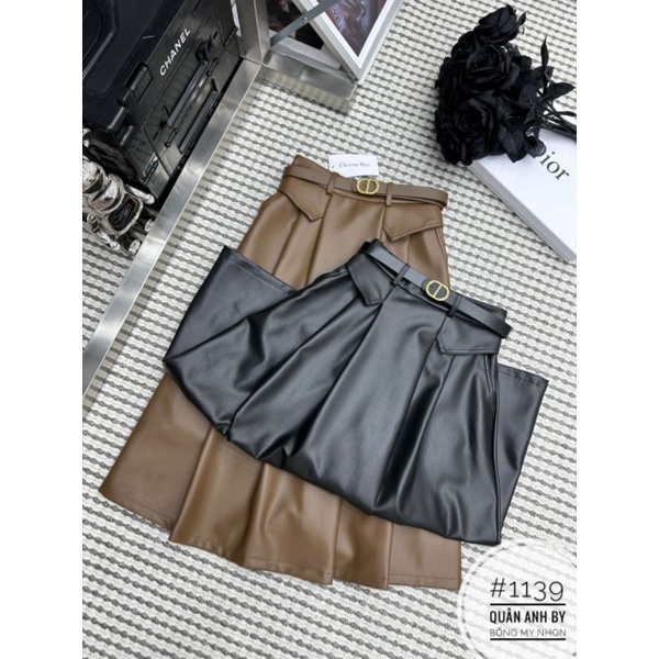 Chân váy da dài kèm đai hàng QCL