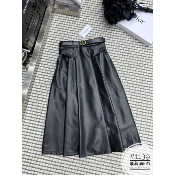 Chân váy da dài kèm đai hàng QCL