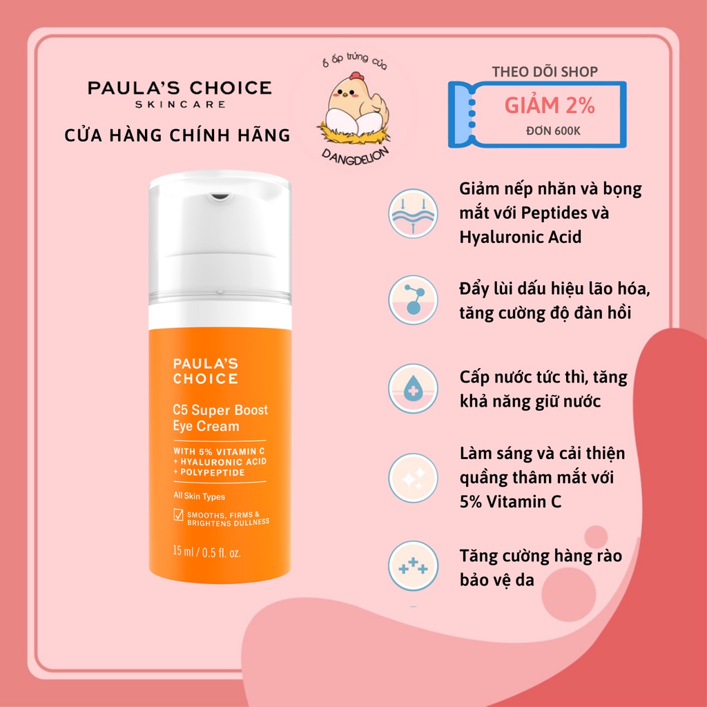 Kem mắt xóa mờ quầng thâm và giảm bọng mắt Paula's Choice C5 Super Boost Eye Cream 15ml