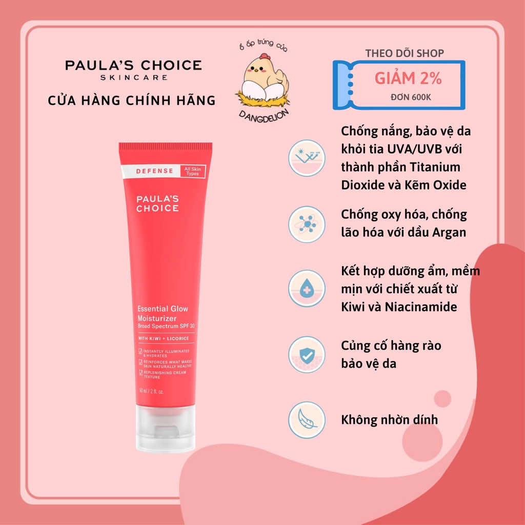 Kem chống nắng phổ rộng dưỡng ẩm Paula's Choice Defense Essential Glow Moisturizer SPF30 60ml