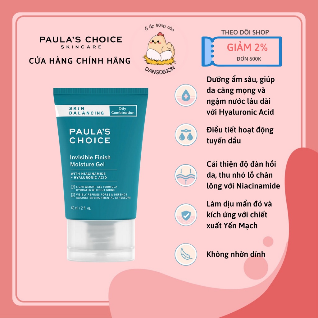 Kem dưỡng ẩm kiểm soát dầu cho da thoáng mịn Paula's Choice Skin Balancing Invisible Finish Moisture Gel 60ml