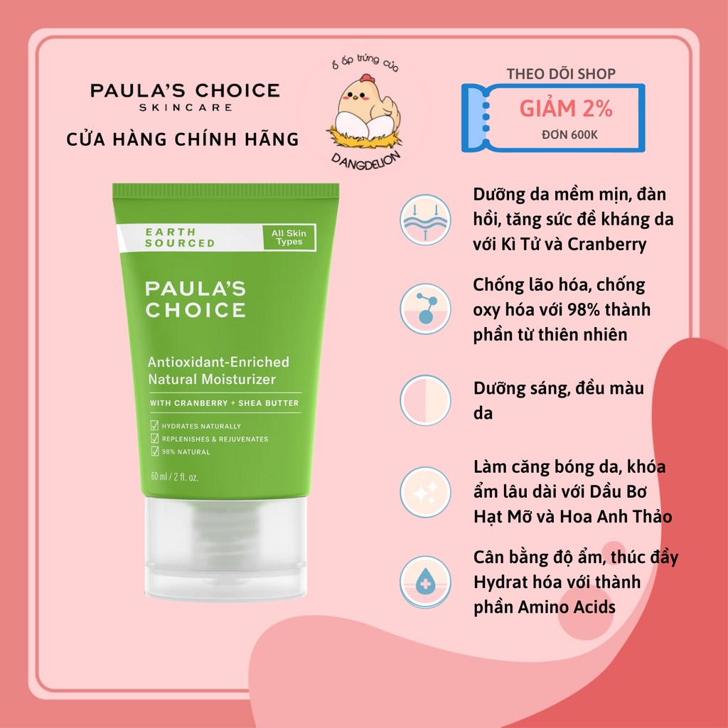 Kem dưỡng ẩm từ thiên nhiên Paula's Choice Earth Sourced Antioxidant Enriched Natural Moisturizer 60ml