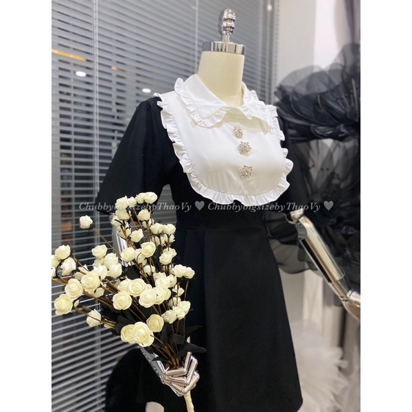 Đầm tiểu thư cổ trắng đính hoa bigsize từ 55-100kg
