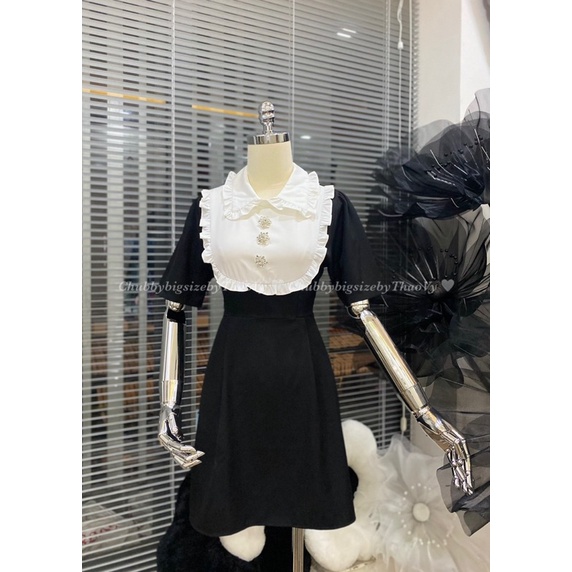 Đầm tiểu thư cổ trắng đính hoa bigsize từ 55-100kg