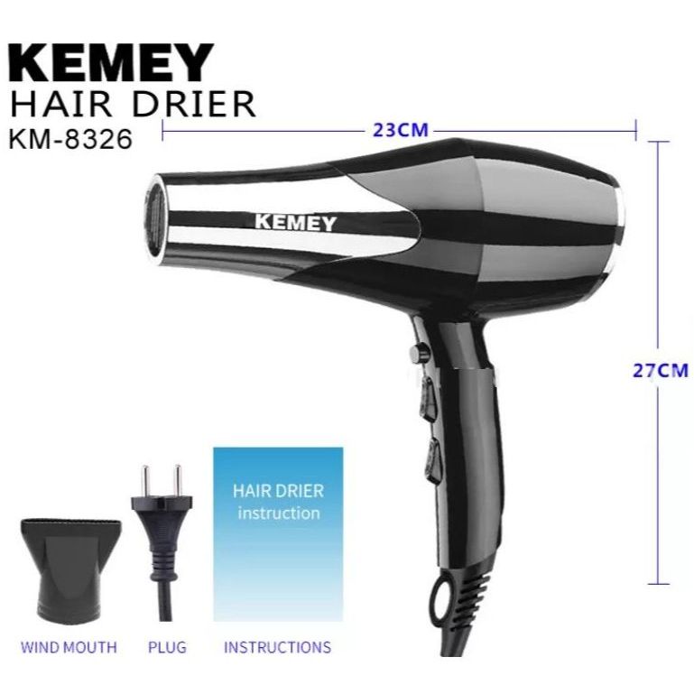 Máy sấy tóc nóng lạnh công suất 3000W Kemey 8326 gió mạnh bằng hợp kim chắc chắn
