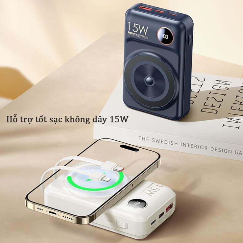 Pin sạc dự phòng không dây wireless Remax 519 20000mah sạc nhanh kèm dây PD 22.5W có led báo dung lượng