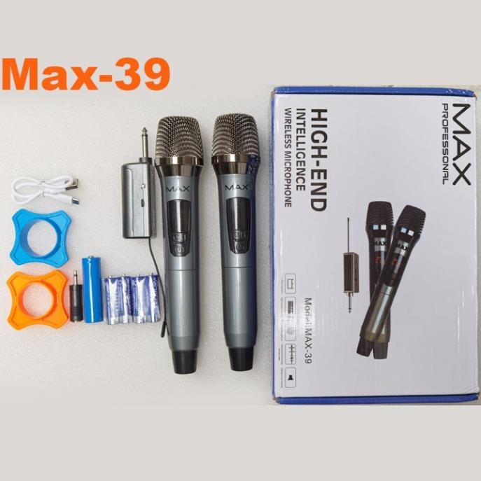 Micro karaoke không dây cho amly loa kéo sound card livestream hay UHF 1 mic và 2 mic Max 39 sạc pin