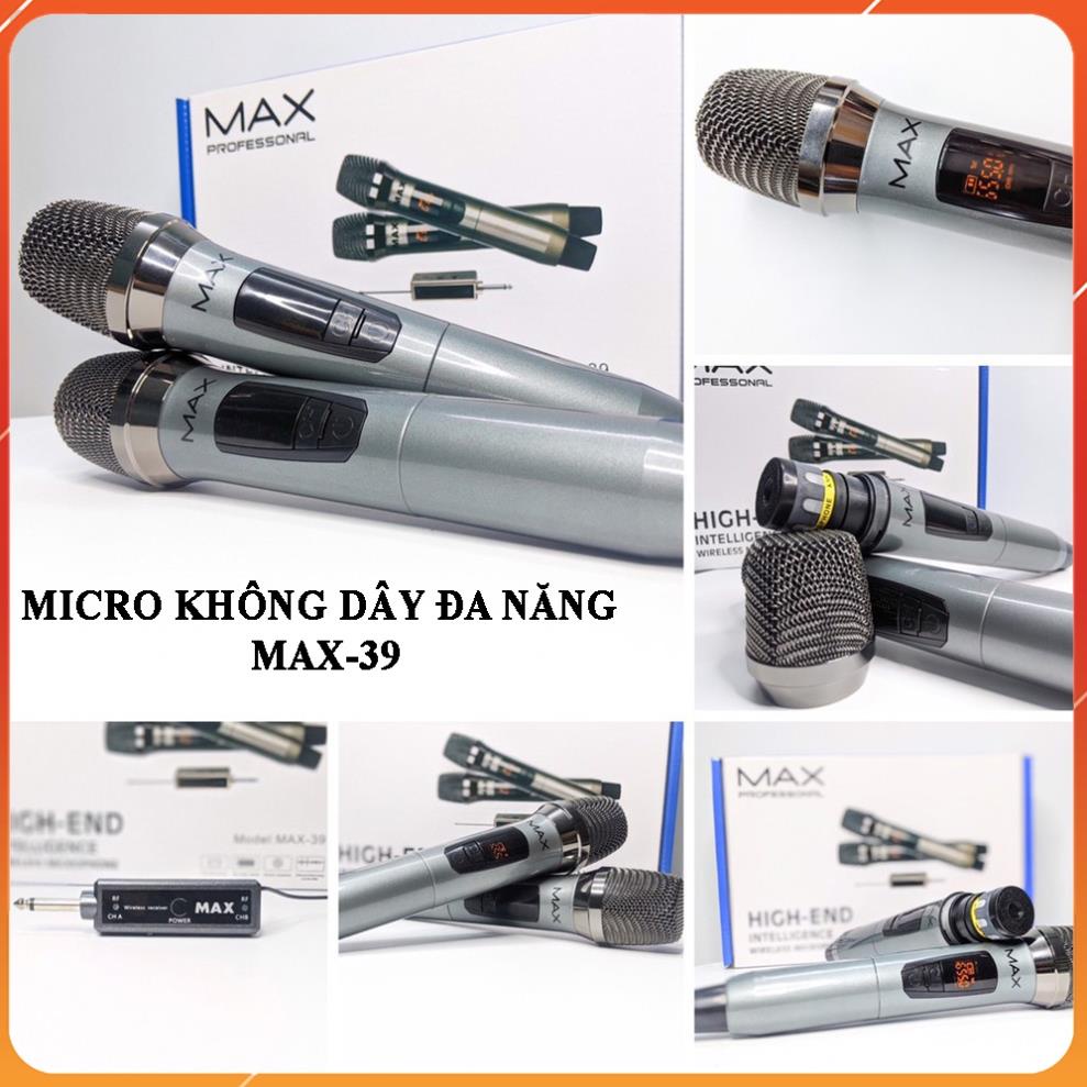 Micro karaoke không dây cho amly loa kéo sound card livestream hay UHF 1 mic và 2 mic Max 39 sạc pin
