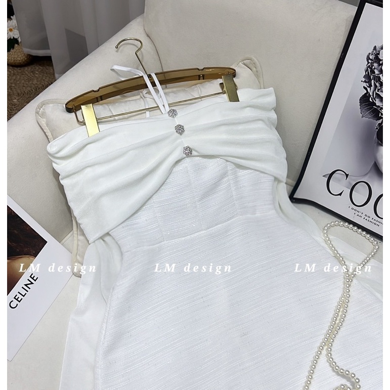 Váy Dạ Rớt Vai Khuy Đá Mặc thu Đông chuẩn hàng thiết kế loại 1  có đủ đệm ngực lót quần