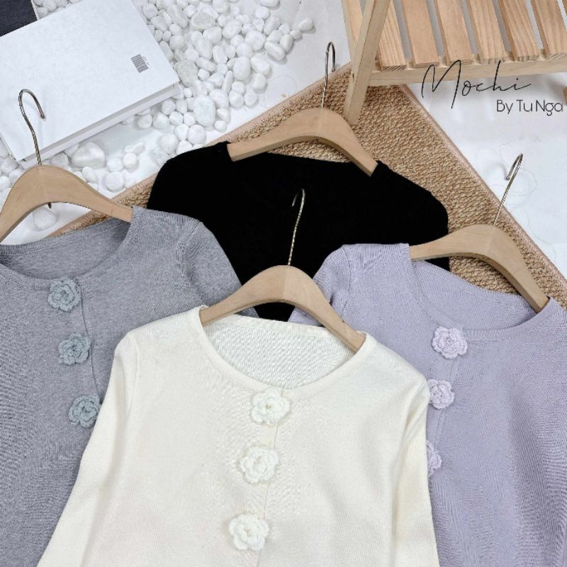 Áo len khuy hoa tay xòe hàng QC