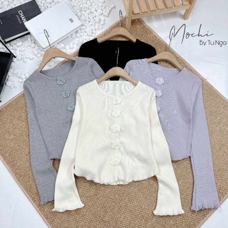 Áo len khuy hoa tay xòe hàng QC