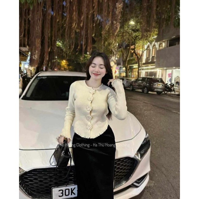 Áo len khuy hoa tay xòe hàng QC