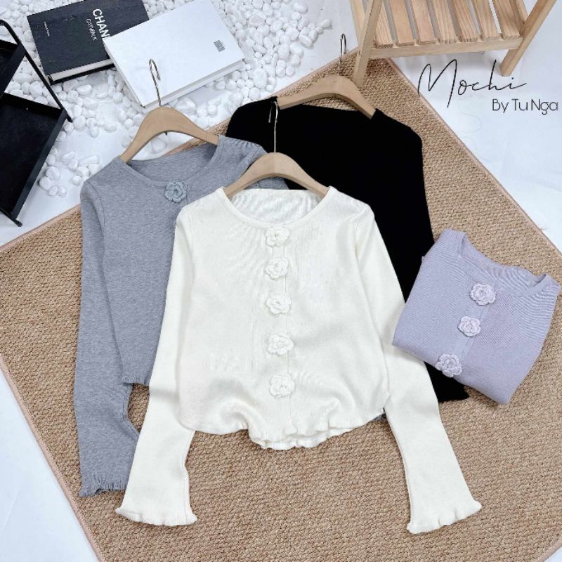 Áo len khuy hoa tay xòe hàng QC