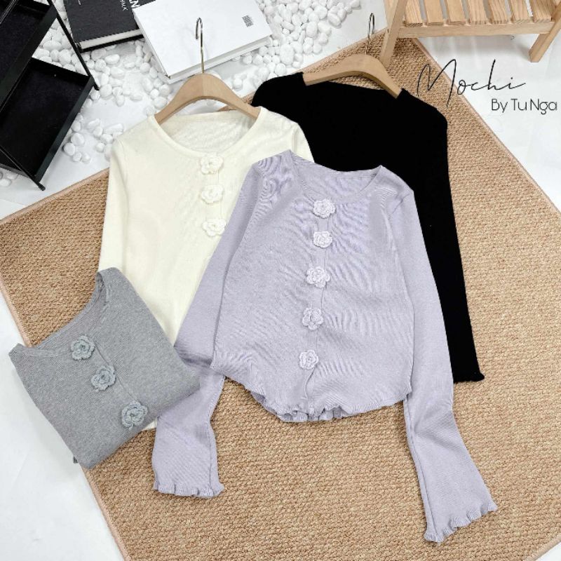 Áo len khuy hoa tay xòe hàng QC