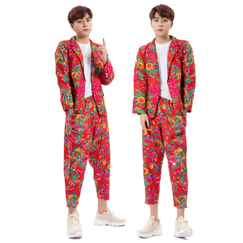 Northeast Bộ Áo Liền Quần Dài Tay In Hoa Lớn Phong Cách Kungishou tik tok Vui Nhộn Cùng Phong Cách Thu Đông Phù Rể