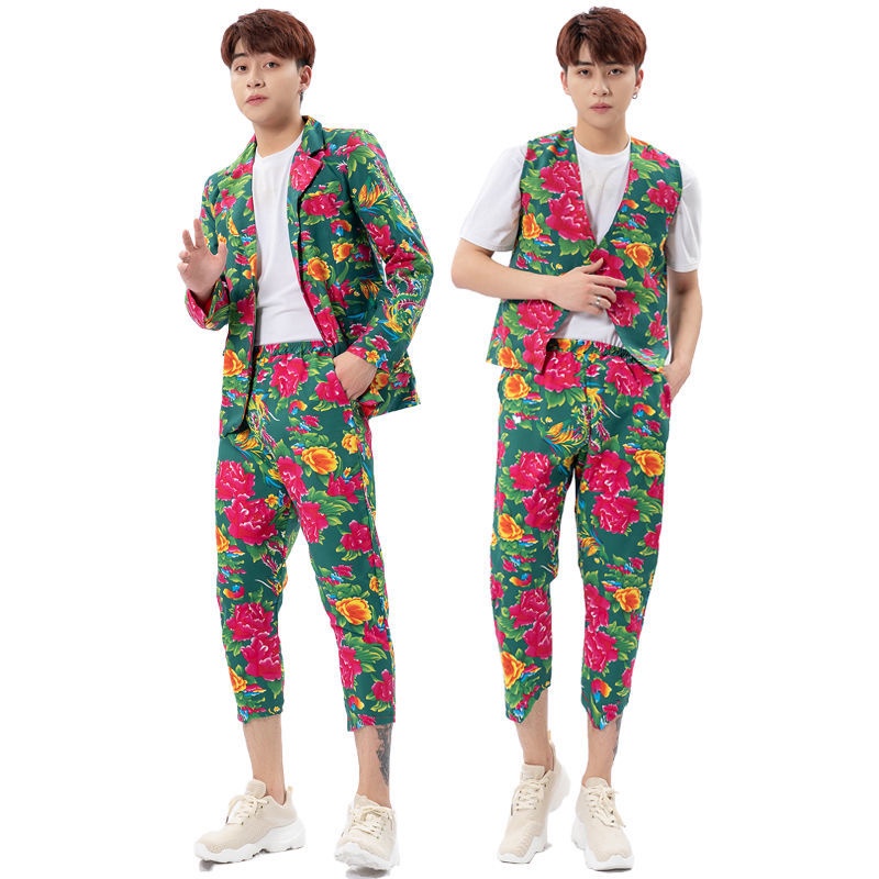 Northeast Bộ Áo Liền Quần Dài Tay In Hoa Lớn Phong Cách Kungishou tik tok Vui Nhộn Cùng Phong Cách Thu Đông Phù Rể